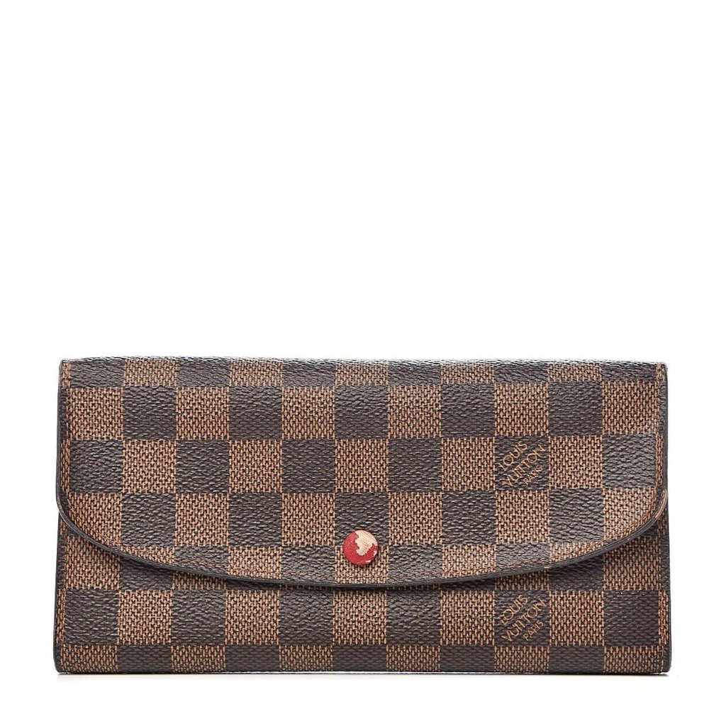 Louis Vuitton Damier Ebene Emilie Red Lining Half Moon Long Wallet